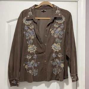 J Jill amazing corduroy embroidered button up